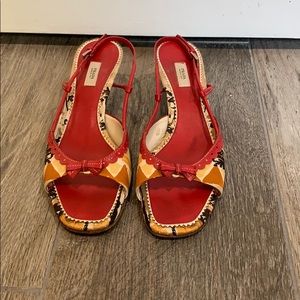 Prada Printed Bow Accents Slingback Sandals